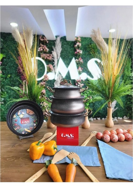 Bakraç - 3044 - 7 Parça, Biogranit, Indüksiyonlu, Tencere Seti, Siyah - Gümüş Gövde, Platin Detay