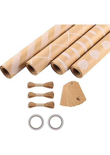 Rulo Ambalaj Kağıdı, 43 x 300 Cm/rulo Ambalaj Kağıdı Seti, 2 Yapışkan Bantlı 3 Halat 20 Kraft Kağıt Etiket (Yurt Dışından)