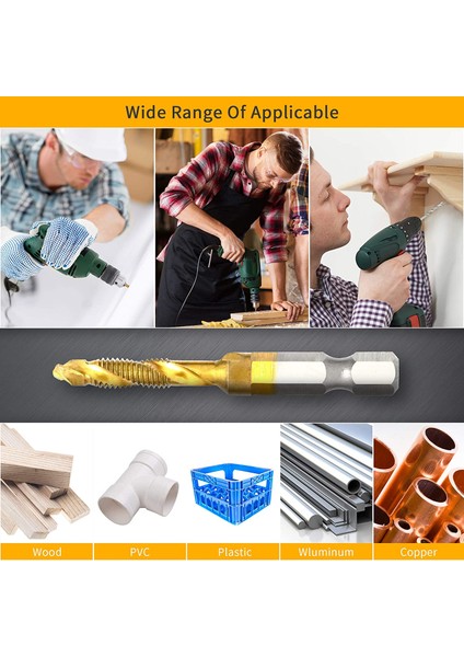 7 Adet Kombinasyon Matkap ve Dokunun Ucu Seti 3-In-1 Kaplamalı Vida Dokunarak Ucu Aracı Sondaj Metrik Konu Hss M3-M10 (Yurt Dışından)