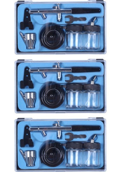 3x Sifon Besleme Çift Eylem 0.35MM Airbrush Seti Çift Camlı Komple Trakea ile Püskürtme Aracı (Yurt Dışından)