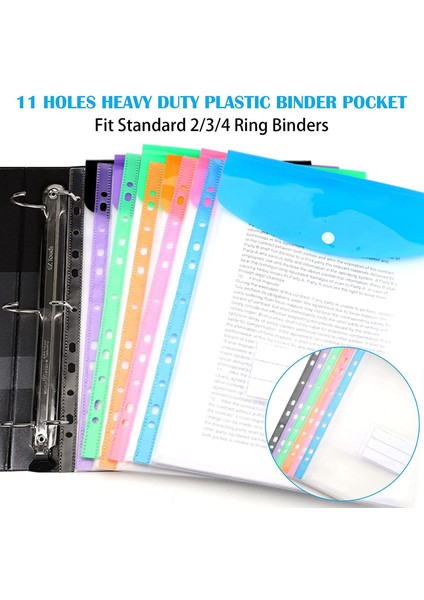 12'li Paket A4 Delikli Cepli Plastik Cüzdan - 11 Delikli Genişletilebilir Bağlayıcı Cebi Zarf Dosya Klasörleri (Yurt Dışından)
