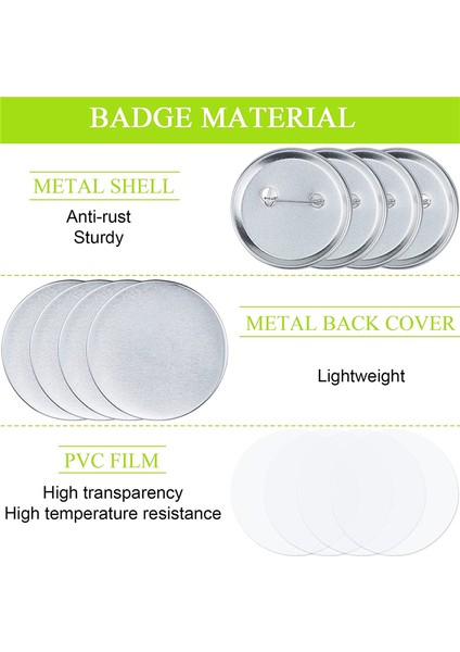 100 Takım Yuvarlak Düğme Parçaları Boş Yapma Malzemeleri 58MM Metal Düğme Rozeti Yapma Kitleri, Boş Pin Geri Düğme Parçaları (Yurt Dışından)