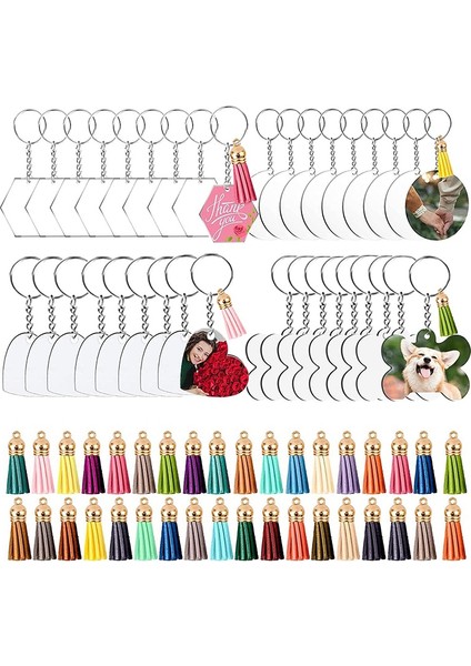 Akrilik Anahtarlık Boşlukları, 36 Adet Akrilik Boşluklar, 36 Adet Anahtarlık Püsküller, 36 Adet Anahtarlık Yüzükler ve Dıy Anahtarlık Için Atlama Halkası (Yurt Dışından)