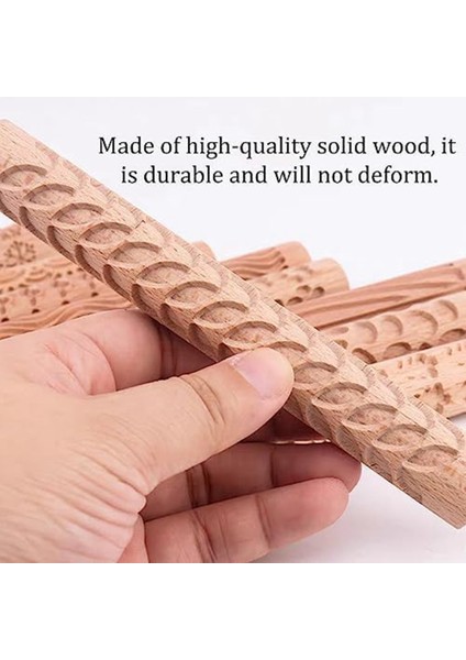 6'lı Set Ahşap Kil Modelleme Desen Silindirleri Seti, Kil Oklava Dokulu El Silindiri Ahşap Saplı Çömlekçilik Aletler Seti (Yurt Dışından)