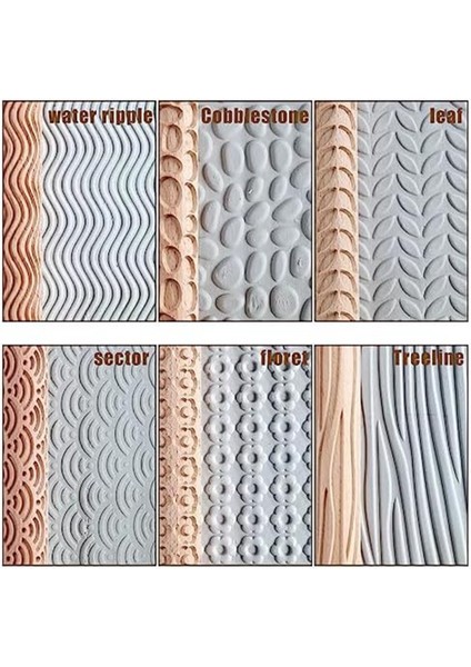 6'lı Set Ahşap Kil Modelleme Desen Silindirleri Seti, Kil Oklava Dokulu El Silindiri Ahşap Saplı Çömlekçilik Aletler Seti (Yurt Dışından)