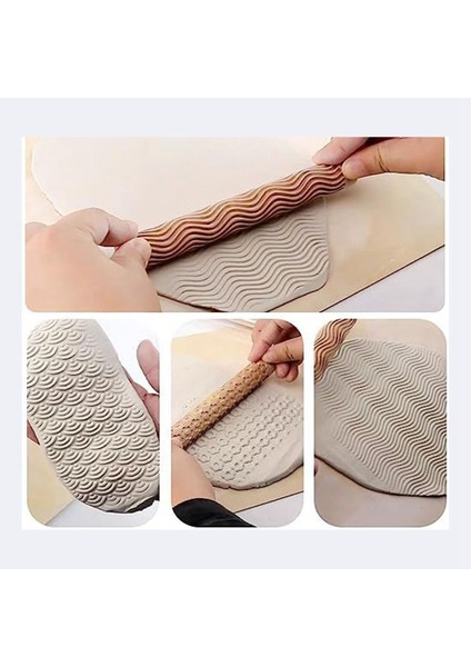 6'lı Set Ahşap Kil Modelleme Desen Silindirleri Seti, Kil Oklava Dokulu El Silindiri Ahşap Saplı Çömlekçilik Aletler Seti (Yurt Dışından)