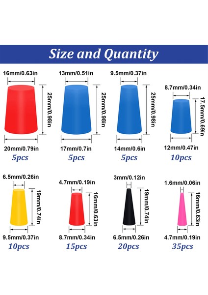 105 Adet 1/16 Inç Ila 5/8 Inç Silikon Kauçuk Konik Fiş Çeşitleri Kitleri Toz Kaplama Sırasında Delikleri Maskelemek Için (Yurt Dışından) modelleri