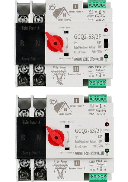 2x Fotovoltaik Güneş Enerjisi Otomatik Transfer Anahtarı Din Ray 2p 63A AC220V Pv Sistemi Şehir Gücüne Güç (Yurt Dışından)