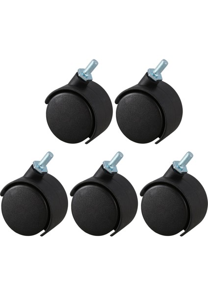 5 Adet 6mm Dişli Kök 40MM Çift Tekerlek Dönebilen Teker Siyah (Yurt Dışından)
