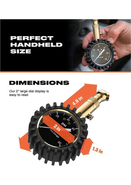 2x Lastik Basıncı Göstergesi - (0-60 Psı) Ağır Hizmet Tipi, Parlayan Kadranla Doğru, Düşük - Yüksek Hava Basıncı Göstergesi (Yurt Dışından) modelleri