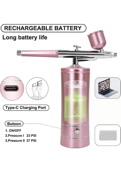 Berber, Tırnak Sanatı, Makyaj, Model Boyama Için 0,4 mm Nozullu Şarj Edilebilir Akülü Airbrush Kompresörü (Yurt Dışından)