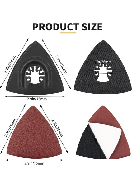 Salınımlı Alet Zımpara Pedi, 4'lü Paket 3-1/8 Inç Üçgen Yedek Cırt Cırt Paslanmaz Çelik Arka Panel Zımpara Pedi B (Yurt Dışından)