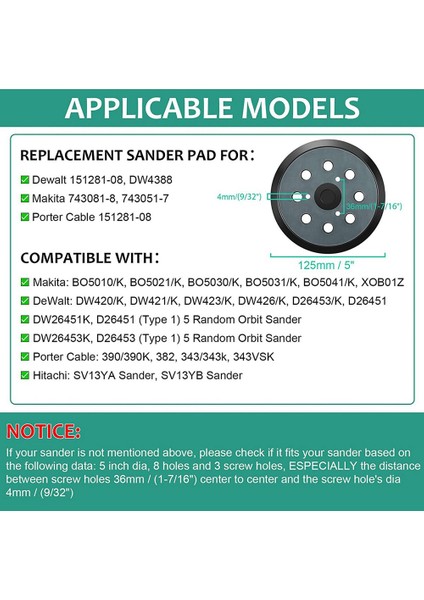 4 Adet Yedek Zımpara Taban Pedleri Yuvarlak Kanca ve Döngü Destek Pedi Orbital Zımpara Yedek Ped 125MM 8 Delik (Yurt Dışından) modelleri