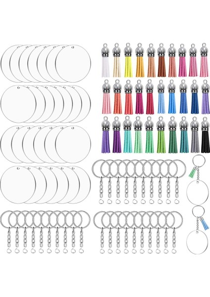120 Adet Akrilik Anahtarlık Boşlukları Kiti, 30 Adet 2 Inç Akrilik Boşluklar, 30 Adet Püsküller, 30 Adet Anahtarlık Yüzükler, 30 Adet Atlama Halkası (Yurt Dışından) modelleri