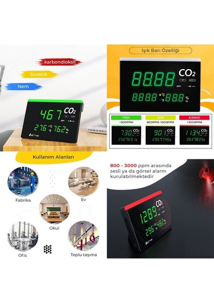7729 Işıklı Display Ortam Hava Kalitesi Ölçer