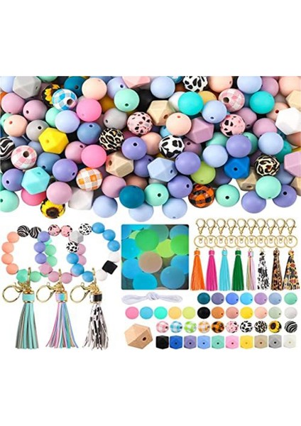 221 Adet 15MM Toplu Silikon Kauçuk Anahtarlık Boncuk Püsküller ve Dıy Anahtarlık Yapımı Için Anahtarlık Malzemeleri (Yurt Dışından)