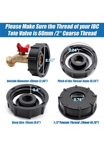 275-330 Galon Ibc Tote Tank Adaptörü, Ibc Tote Bağlantı Parçaları, S60 x 6 Kaba Diş + Bahçe Hortumu Vana Musluğu (Yurt Dışından)