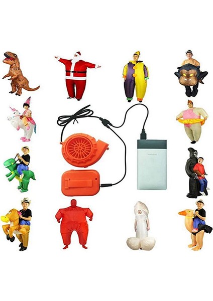 Dinozor Kostümü Veya Maskot Kafası Veya Diğer Şişme Oyun Kostüm Seti Için 2x Mini Üfleyici Fan, Turuncu (Yurt Dışından)