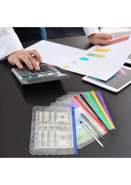 12 Adet Klasör Cepleri A5 Boyutu 6 Delik Fermuarlı Klasör Çantası Klasörleri 6 Halkalı Defter Bağlayıcı Gevşek Yaprak Çanta (Yurt Dışından)
