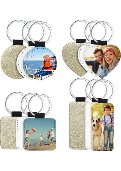 12 Paket Süblimasyon Boşlukları Anahtarlık 4 Türleri Glitter Pu Deri Anahtarlık Dıy Isı Transferi Anahtarlık Altın (Yurt Dışından)