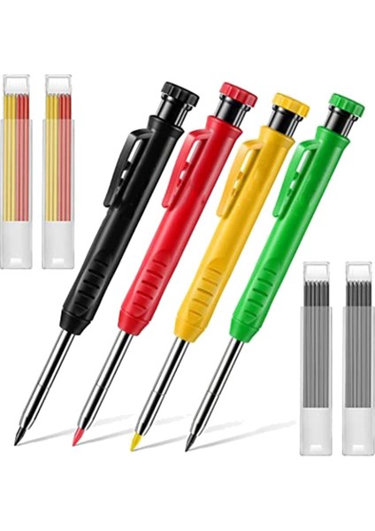 4 Paket Ağaç Işleme Kalem Seti Dolum 2.8mm Dahili Kalemtıraş Ağaç Işleme Araçları Derin Delik Inşaat Kalemi (Yurt Dışından)