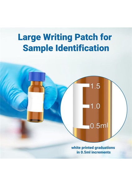 2ml Otomatik Numune Alma Cihazı Şişeleri 100'LÜ Paket - Hplc Şişeleri 9-425 Mavi Vidalı Kapaklı Amber Şişeler, Kırmızı Beyaz Septa (Yurt Dışından)