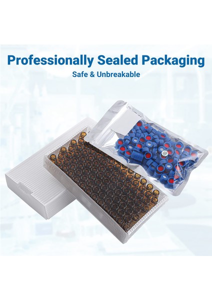 2ml Otomatik Numune Alma Cihazı Şişeleri 100'LÜ Paket - Hplc Şişeleri 9-425 Mavi Vidalı Kapaklı Amber Şişeler, Kırmızı Beyaz Septa (Yurt Dışından)