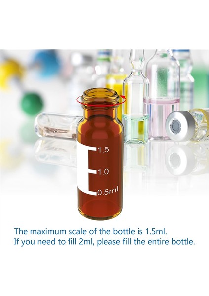 2ml Otomatik Numune Alma Cihazı Şişeleri 100'LÜ Paket - Hplc Şişeleri 9-425 Mavi Vidalı Kapaklı Amber Şişeler, Kırmızı Beyaz Septa (Yurt Dışından)