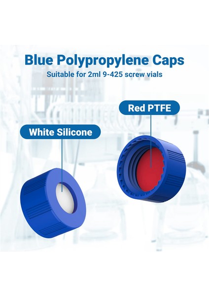 2ml Otomatik Numune Alma Cihazı Şişeleri 100'LÜ Paket - Hplc Şişeleri 9-425 Mavi Vidalı Kapaklı Amber Şişeler, Kırmızı Beyaz Septa (Yurt Dışından)
