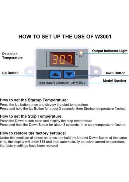 4 Adet XH-W3001 Dijital Sıcaklık Kontrol Cihazı Modülü Termostat Anahtarı Su Geçirmez Prob Elektronik Termostat 12V 10A 120W (Yurt Dışından)