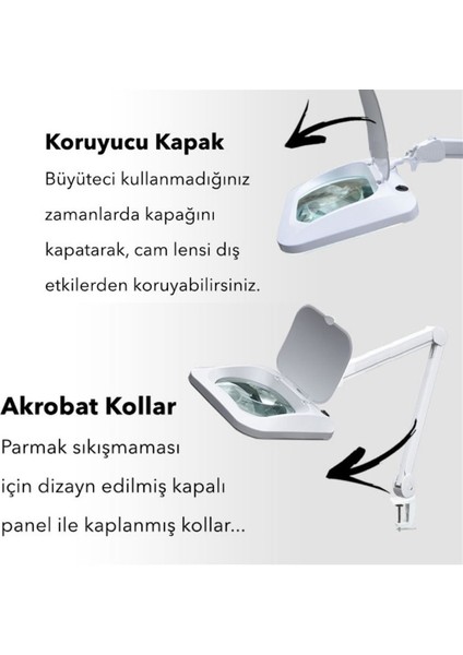 6020 Köşeli Lensli Led Işıklı Mengeneli Büyüteç 5x modelleri