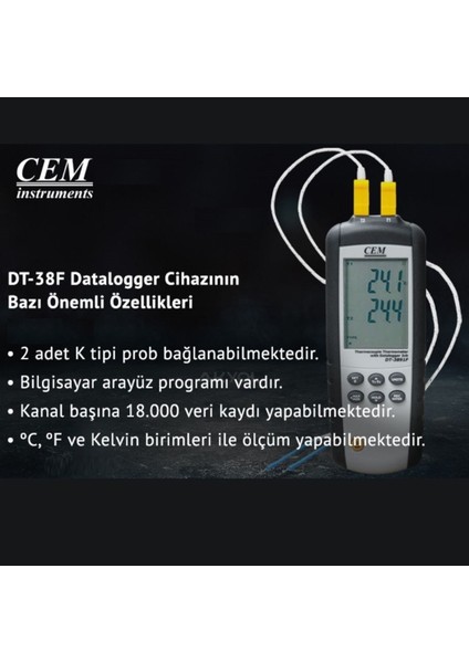 Dt-38f Sıcaklık Kayıt Cihazı 2 Kanallı Datalogger