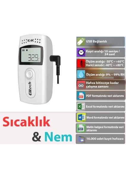 Rc-4hc Mini Sıcaklık ve Nem Kayıt Cihazı Datalogger modelleri