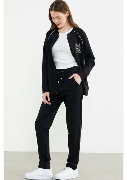 Biye Detaylı Fermuarlı Eşofman Takım - Siyah modelleri