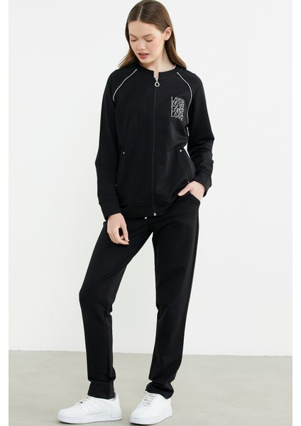 Biye Detaylı Fermuarlı Eşofman Takım - Siyah fırsatları