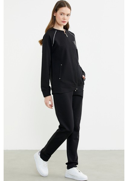 Biye Detaylı Fermuarlı Eşofman Takım - Siyah indirimleri