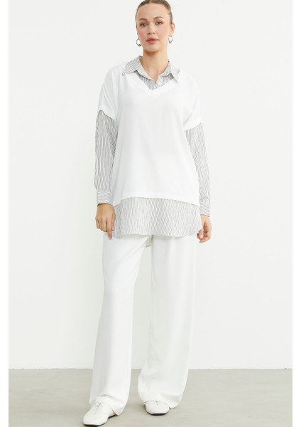 Bluz Kombinli Oversize Gömlek - Siyah