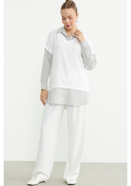 Bluz Kombinli Oversize Gömlek - Siyah