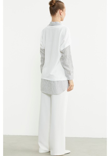 Bluz Kombinli Oversize Gömlek - Siyah