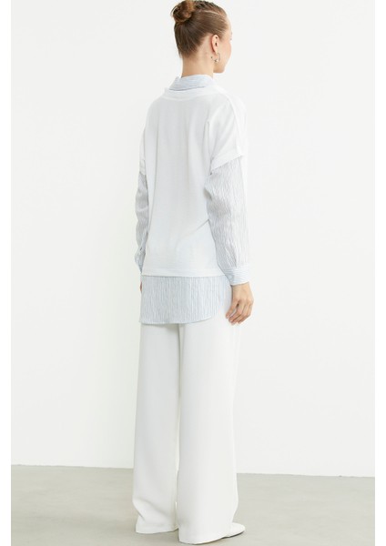 Bluz Kombinli Oversize Gömlek - Mavi