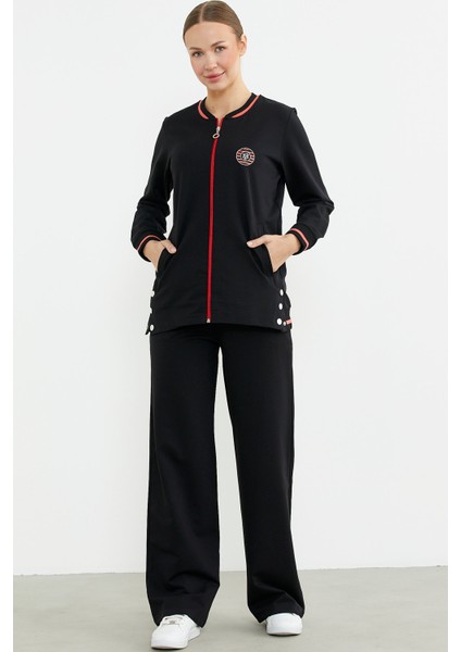 Çıtçıt Detaylı Ribanalı Eşofman Takım - Siyah