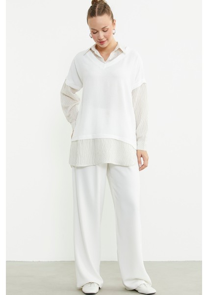 Bluz Kombinli Oversize Gömlek - Vizon modelleri