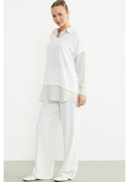 Bluz Kombinli Oversize Gömlek - Vizon fırsatları
