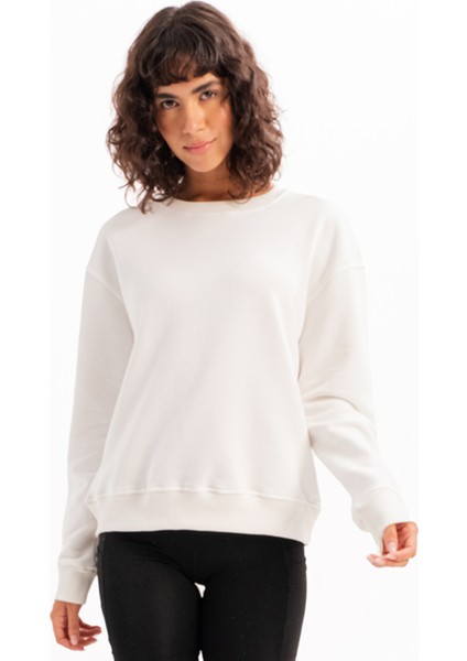 Bisiklet Yaka Basic Kalıp Ekru Kadın Sweatshirt Eşofman Üstü - Aura