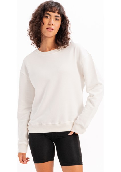 Bisiklet Yaka Basic Kalıp Ekru Kadın Sweatshirt Eşofman Üstü - Aura
