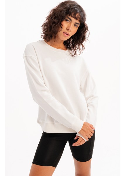 Bisiklet Yaka Basic Kalıp Ekru Kadın Sweatshirt Eşofman Üstü - Aura