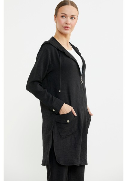 Büyük Beden Keten Görünümlü Üçlü Takım - Siyah indirimleri