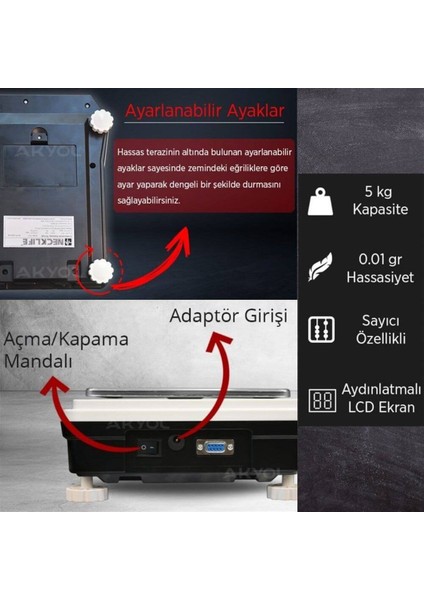 5000 Hassas Tartım Terazisi - Hassasiyet: 0.01GR. Max: 5kg. indirimleri