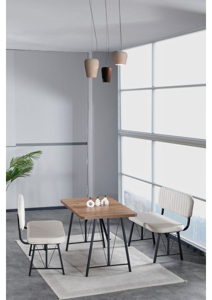 Hayat 70X110 Atlantik Mutfak Masası, Mutfak Masası Takımı, Yemek Masası, 2 Benchli - Krem