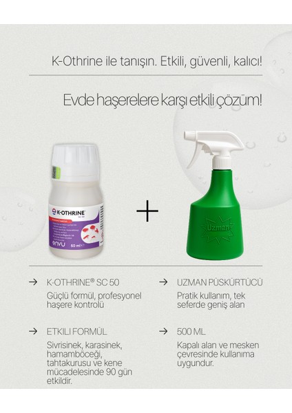 K-Othrine® SC50 50 ml Böcek Ilacı + Uzman 500 ml Tetikli Sprey Şişe Seti | Haşere Kontrol & Bitki Bakım